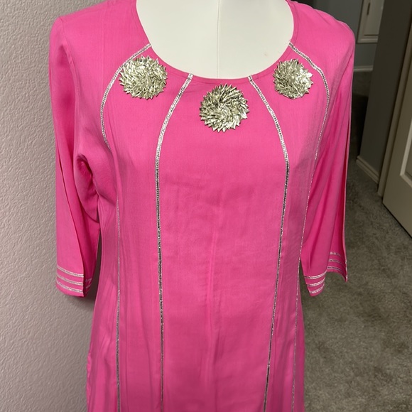Shalwar kameez Kurta  sharara  pants Pink size L. Silver gotta on rayon cotton. - Picture 3 of 17